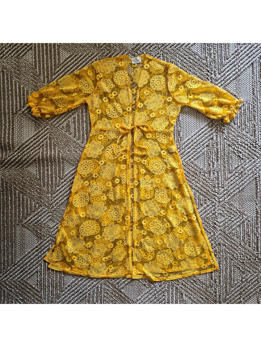 Ember Boho Honeycomb Gold Medallion Lace Sheer Duster Cardigan